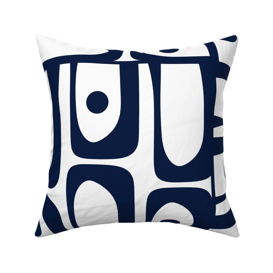 Mid Century Modern Navy Blue and White Abstract Piquet Pattern 2