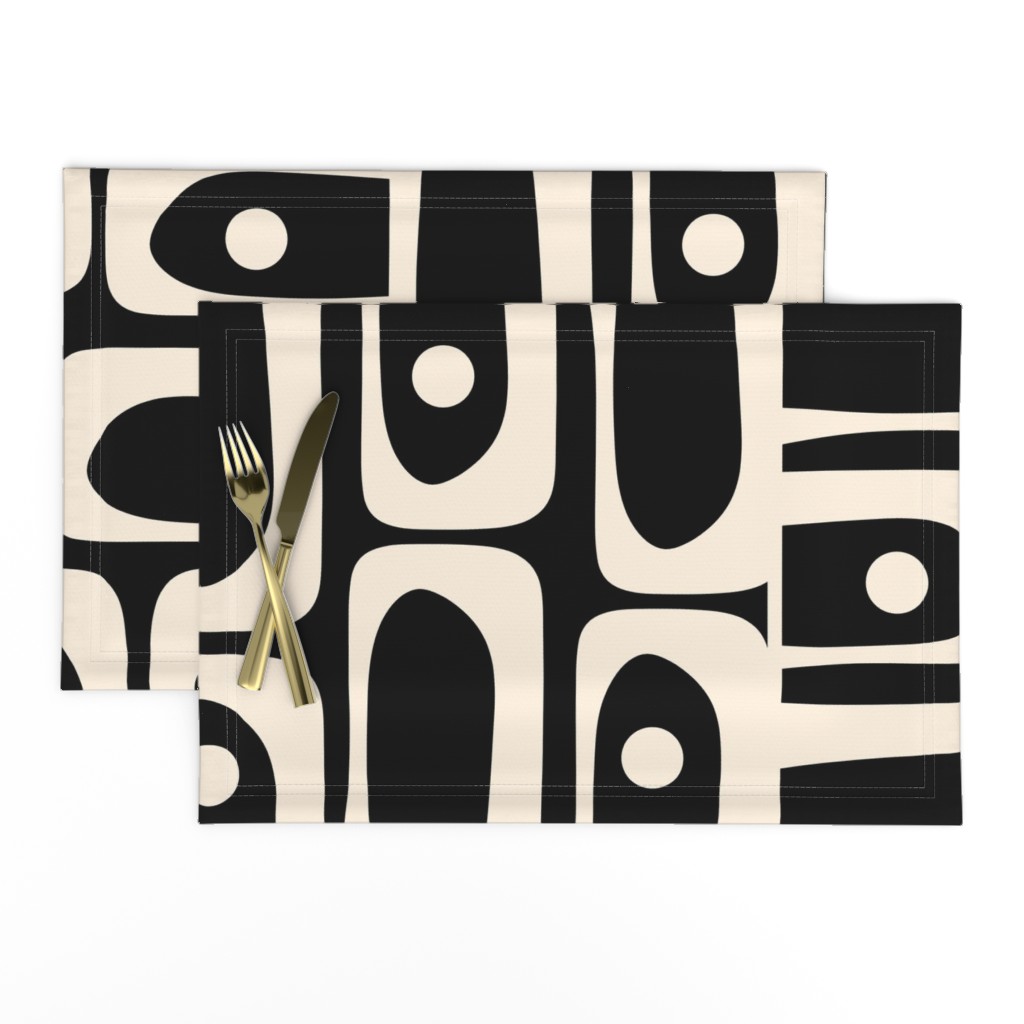 Mid Century Modern Black and Cream Abstract Piquet Pattern 2