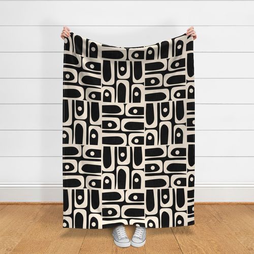 Mid Century Modern Black and Cream Abstract Piquet Pattern 2