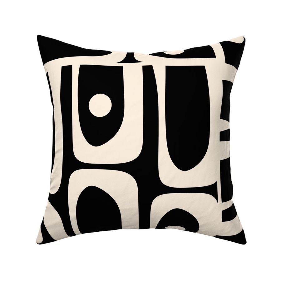 Mid Century Modern Black and Cream Abstract Piquet Pattern 2