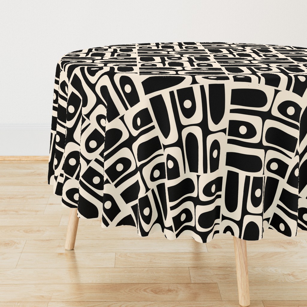 Mid Century Modern Black and Cream Abstract Piquet Pattern 3