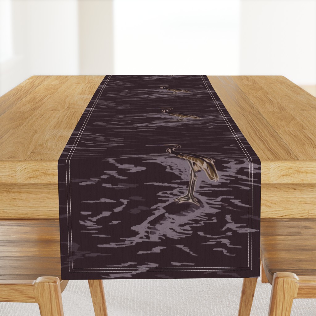 Great Blue Heron on the River Forest Toile in Dark Moody Aubergine Maroon for New Japandi Farmhouse Style Animalier Heritage Revival LARGE