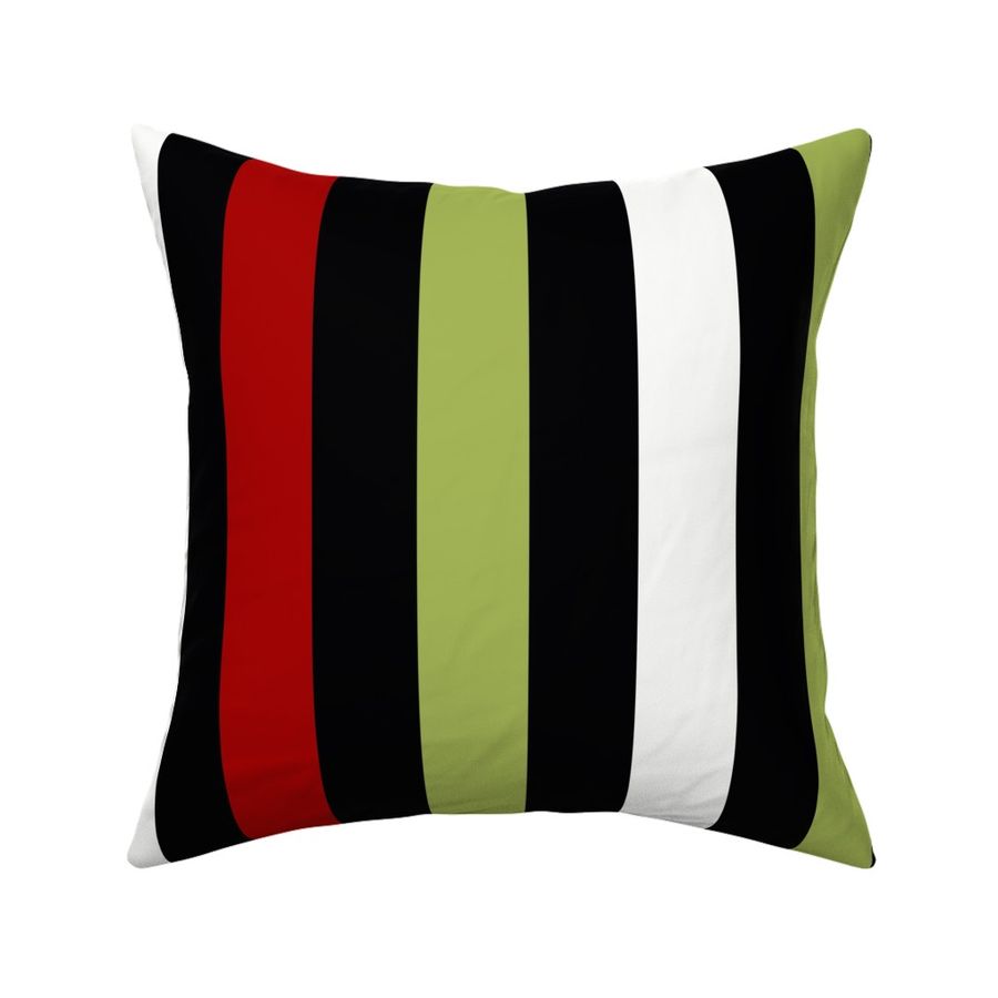 2" Stripes VERTICAL - Pearl White. Green Lime. Red Poppy on Black Opal