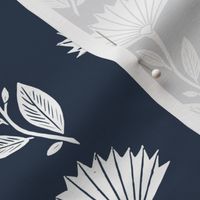 Fan Flower Fabric_ Navy