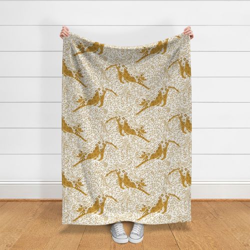 Kiss of a Leopard- Graphic Conversational Jungle Cat- Earthy Yellow and White with Gold Lips Rosettes- Warm Neutrals- Large Scale