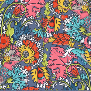 Vintage floral seamless pattern with bird