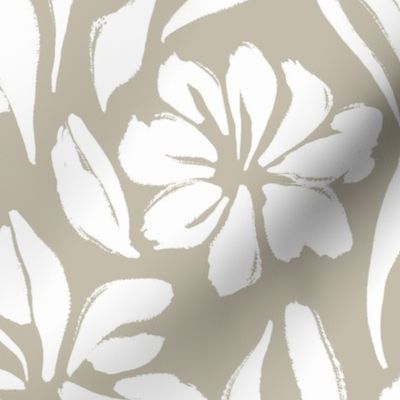 blossom elegance - off white floral on greige VII - flowers and leaves