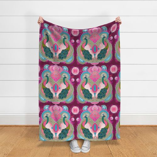 Boho Peacocks - Pink Background