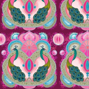 Boho Peacocks - Pink Background