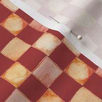 Medium watercolor apricot orange and chili red irregular check gingham