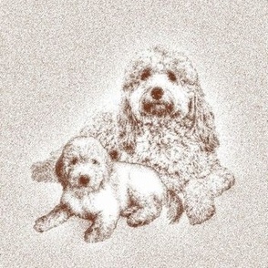 Goldendoodle Mother and pup fabric