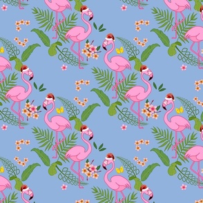 Festive Flamingos (continuous) - periwinkle sky blue