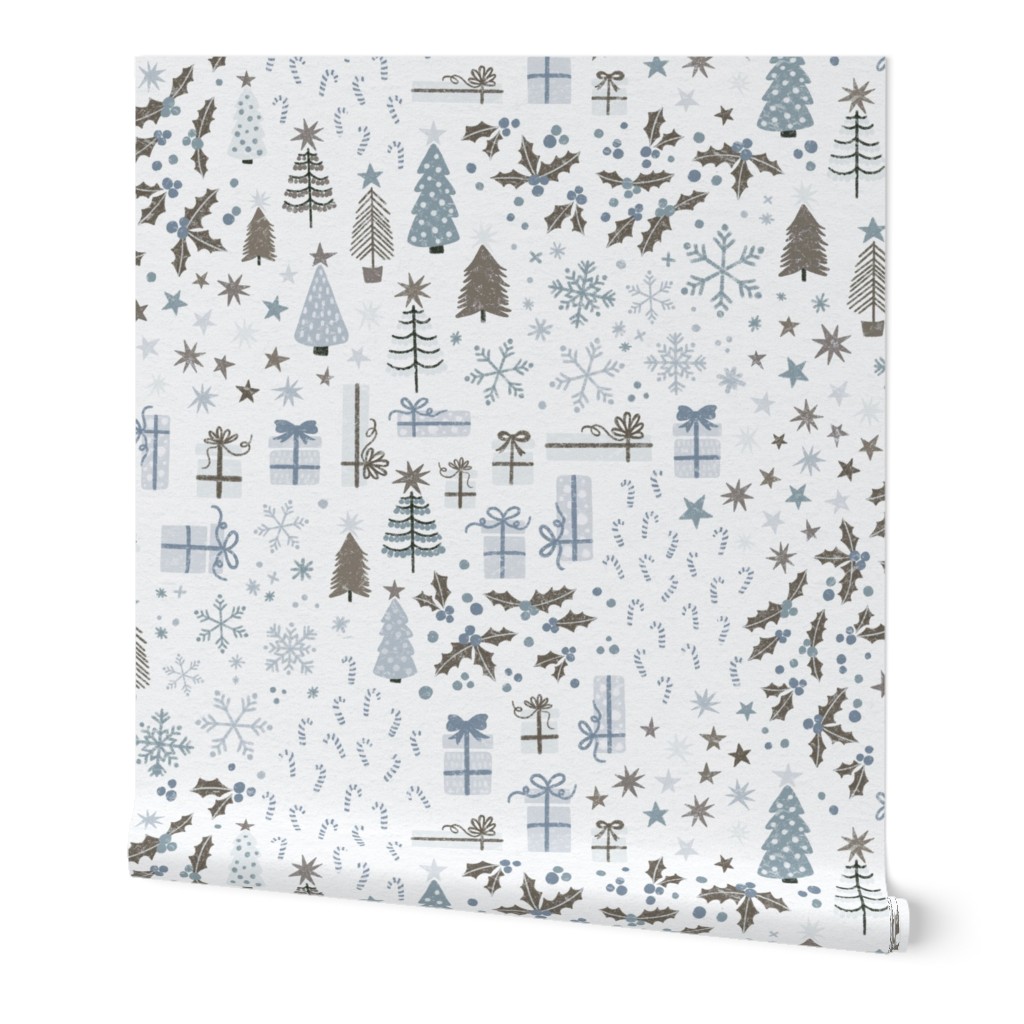 Merry Christmas Ditsy - Non Traditional Modern Cloud Blue - Small