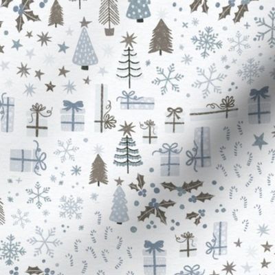 Merry Christmas Ditsy - Non Traditional Modern Cloud Blue - Small