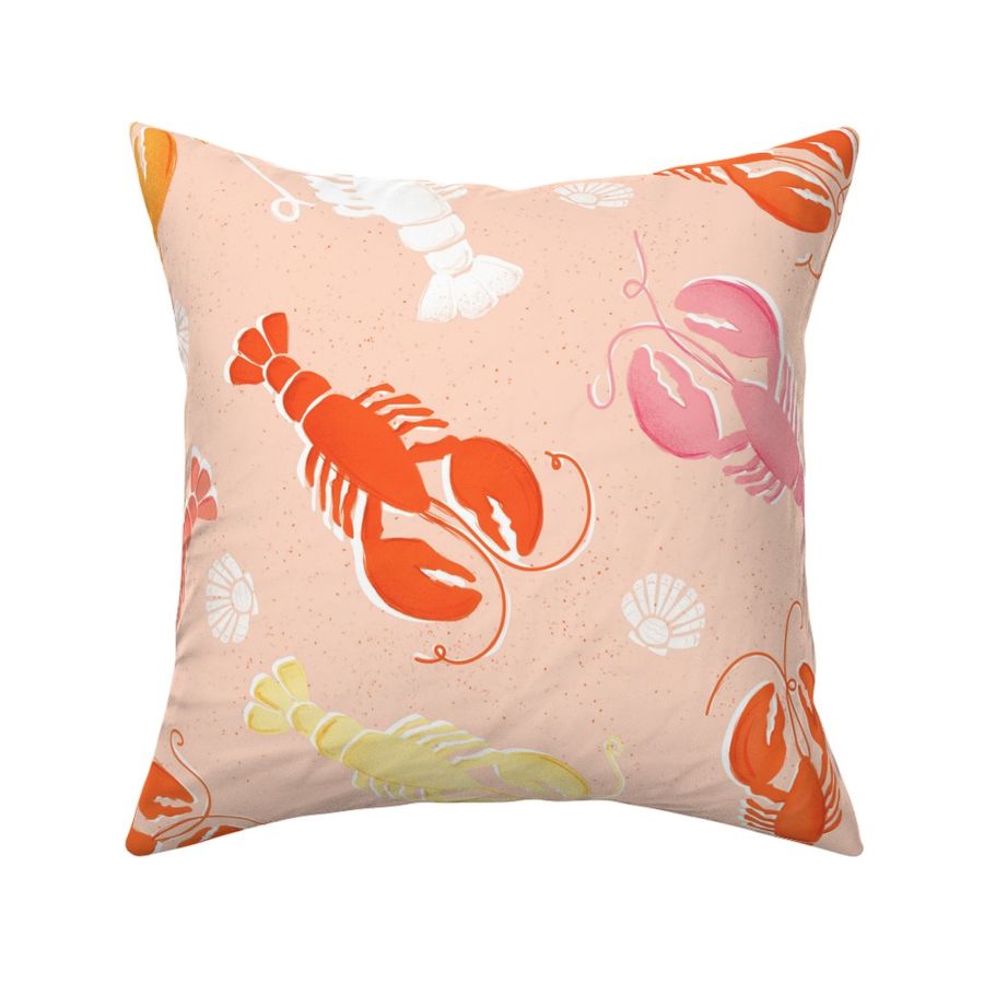 Pastel Coastal Lobsters on Soft Peach - large scale