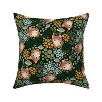 Cosmic Cats A Galactic Space Garden with Planets and Flowers dark green