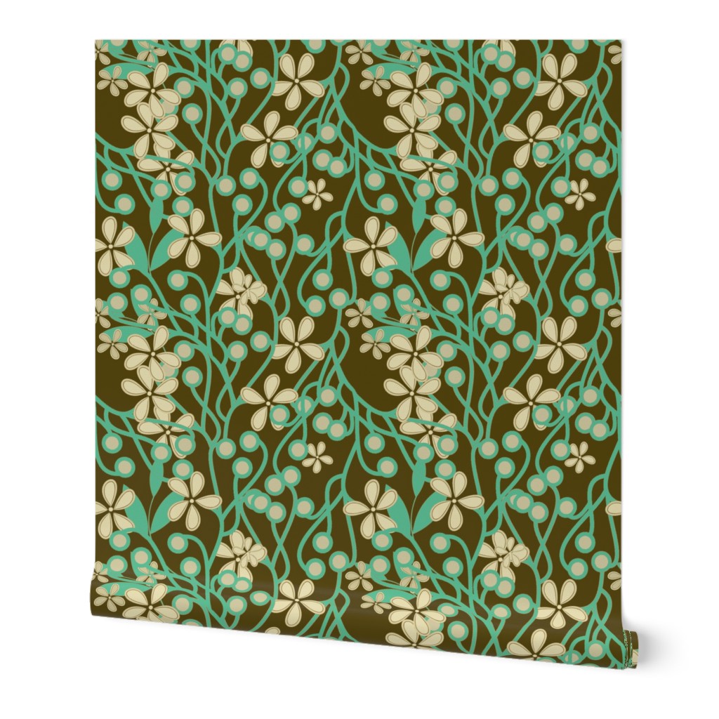 Wildwood Floral in brown and aqua