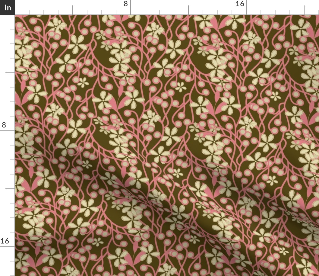 Wildwood Floral in brown and pink