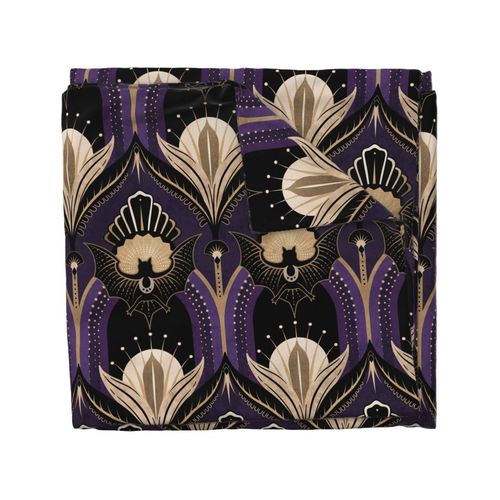 Elegant Art Deco bats & flowers - royal purple gold black cream - jumbo