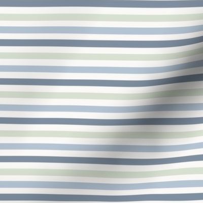 thin even stripes slate blue sage green on light cream, horizontal 1/4 inch stripes, traditional, classic