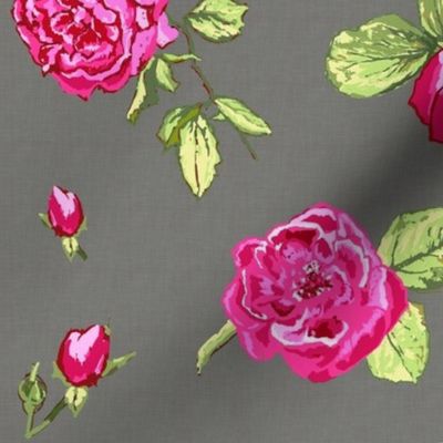 shabby chic roses grey larger scale