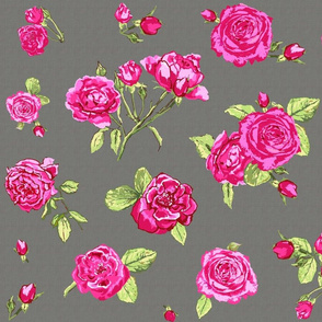 shabby chic roses grey larger scale