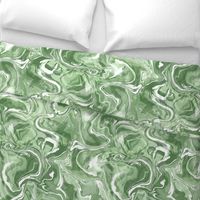 Abstract Marble Swirling Inky Paint Splotches Green and White Large Scale