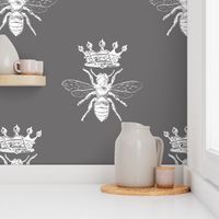 Queen Bee Pattern | Honey Bees | Flying Insects | Bugs | Garden Life | Nature | Grey and White |