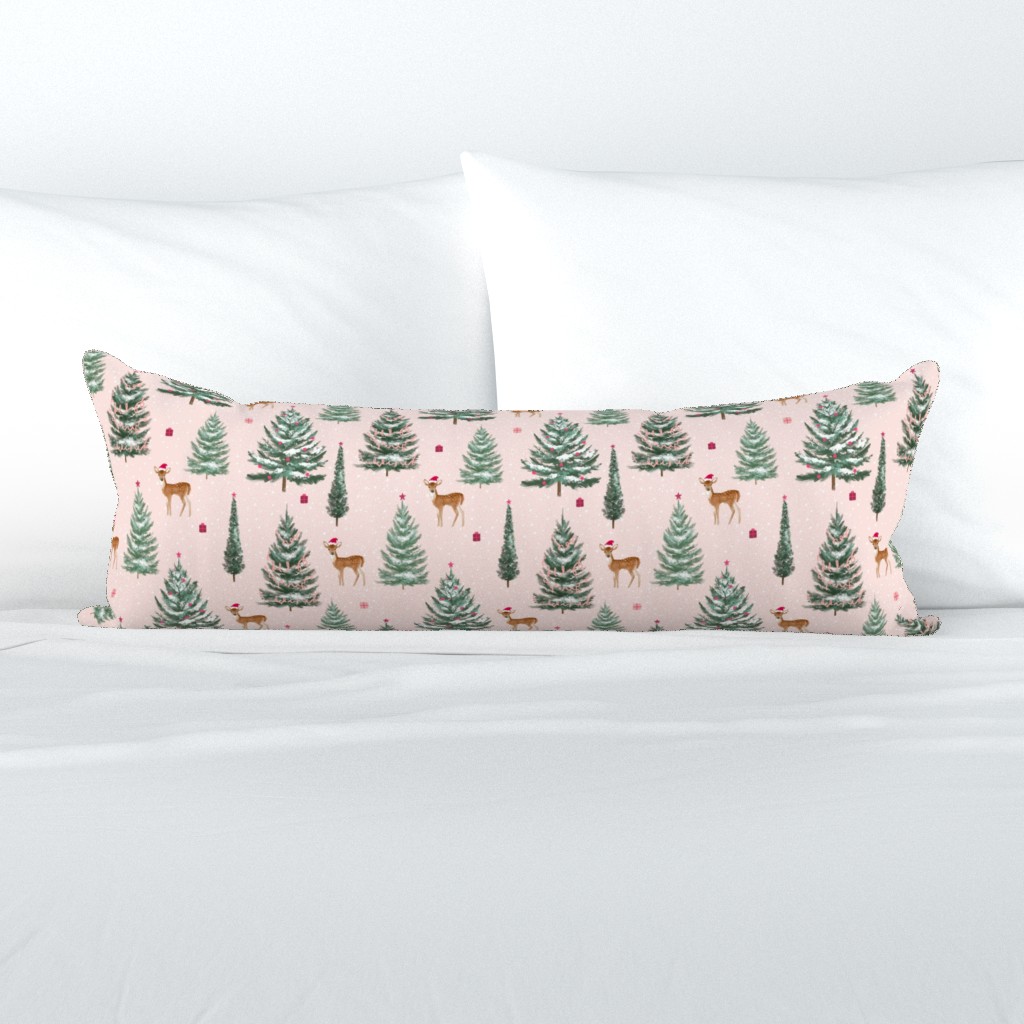 Christmas Deer & Trees (Pastel Pink)