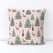 Christmas Deer & Trees (Pastel Pink)