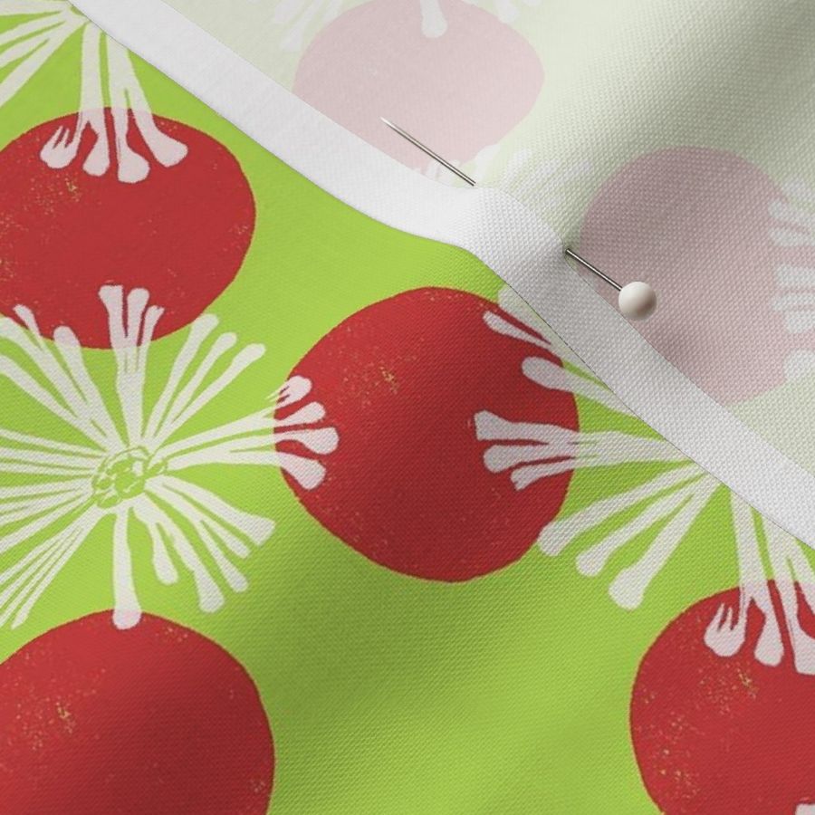 Christmas dotted flowers block print - red and green