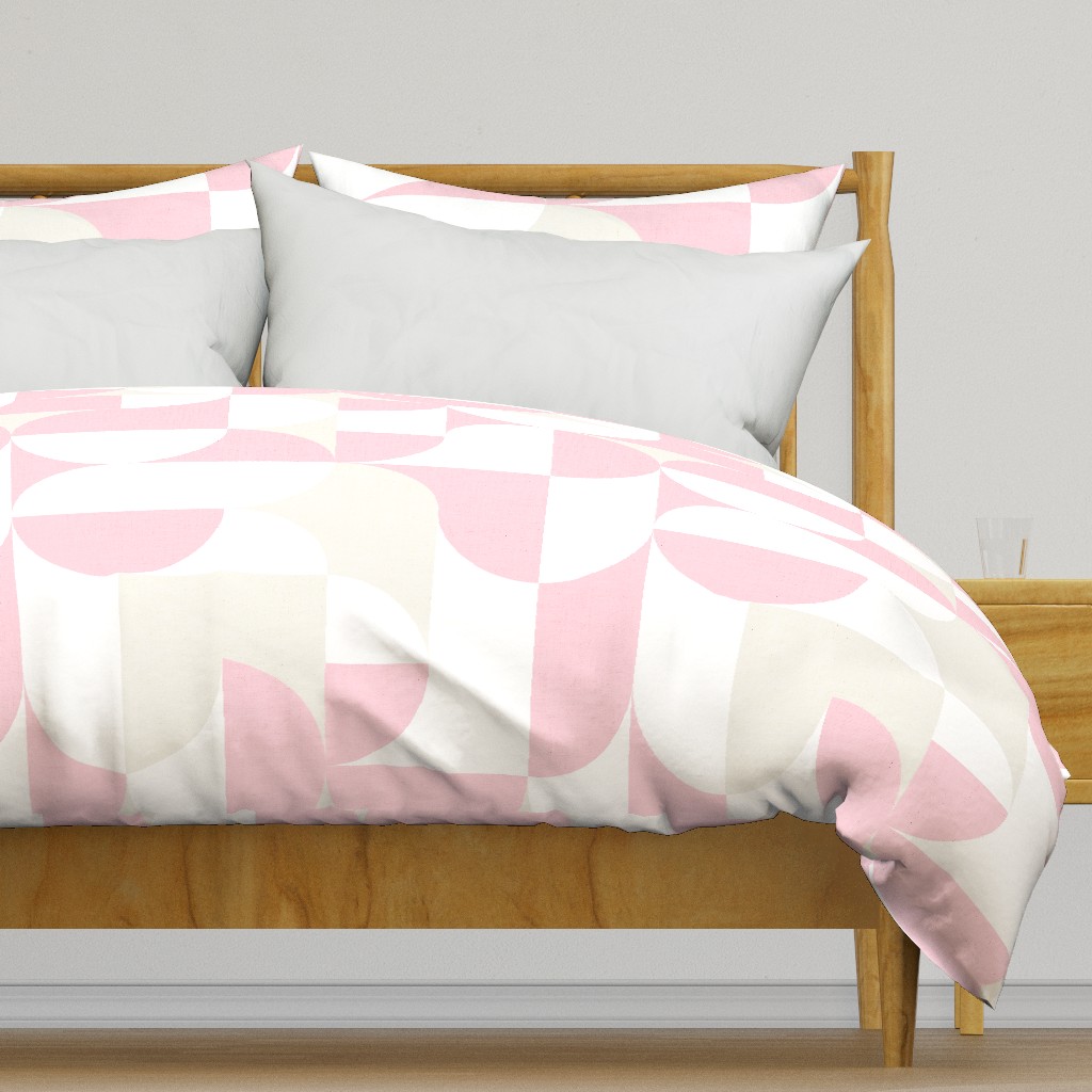 M - Abstract geometric playful Dots and shapes - Pastel Baby Pink on beige