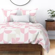 M - Abstract geometric playful Dots and shapes - Pastel Baby Pink on beige