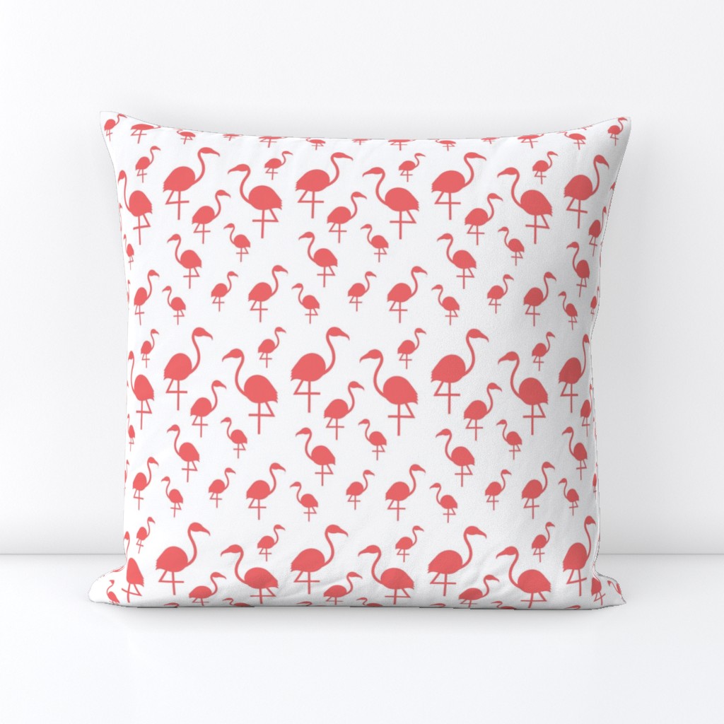 Flamingos in Dark Coral on White