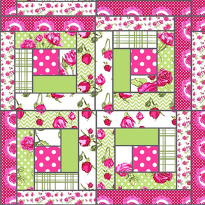log cabin patchwork shabby chic roses