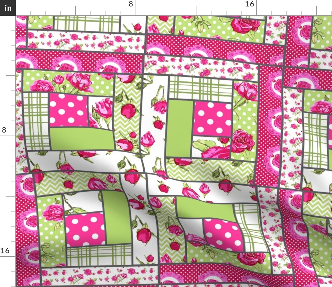 log cabin patchwork shabby chic roses