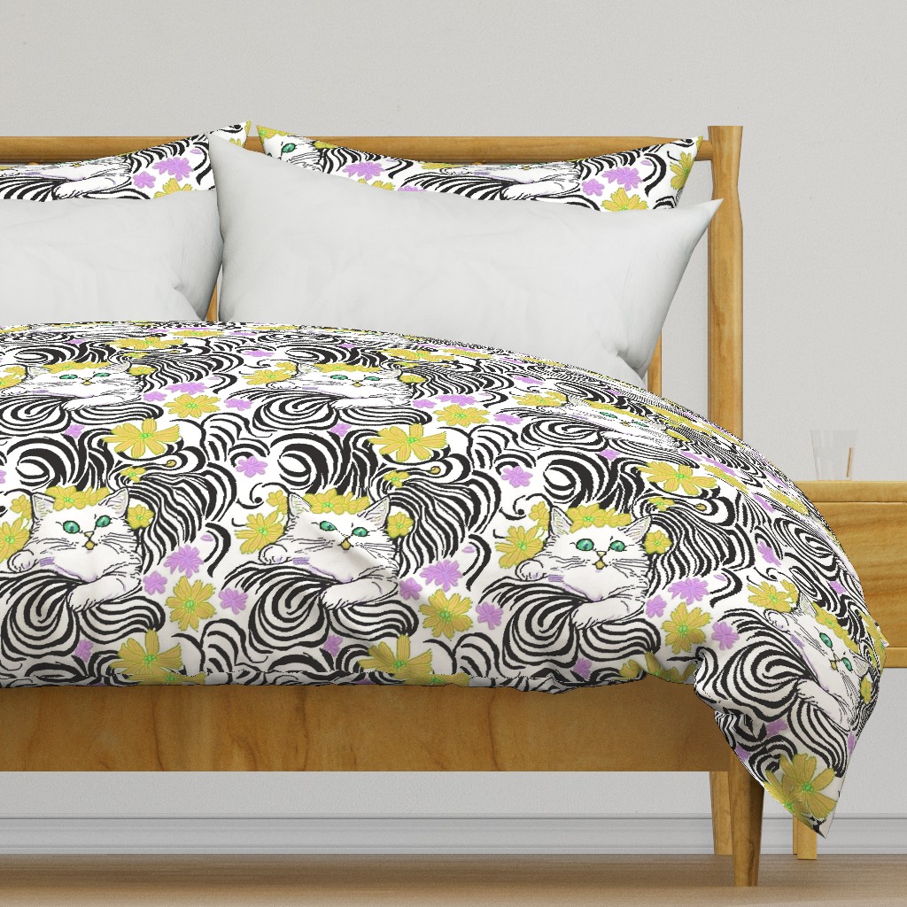 Cat Wallpaper on Zebra Background Psychedelic Trippy Cat Purple and Yellow