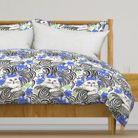 Cat Wallpaper on Zebra Background - Psychedelic Trippy Cat Green and Blue