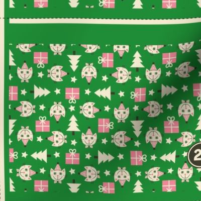 Advent-calendar-holiday-cut-and-sew-panel---Happy-Cat---green-pink