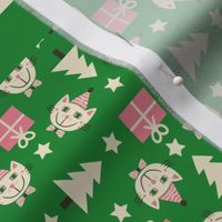 Advent-calendar-holiday-cut-and-sew-panel---Happy-Cat---green-pink