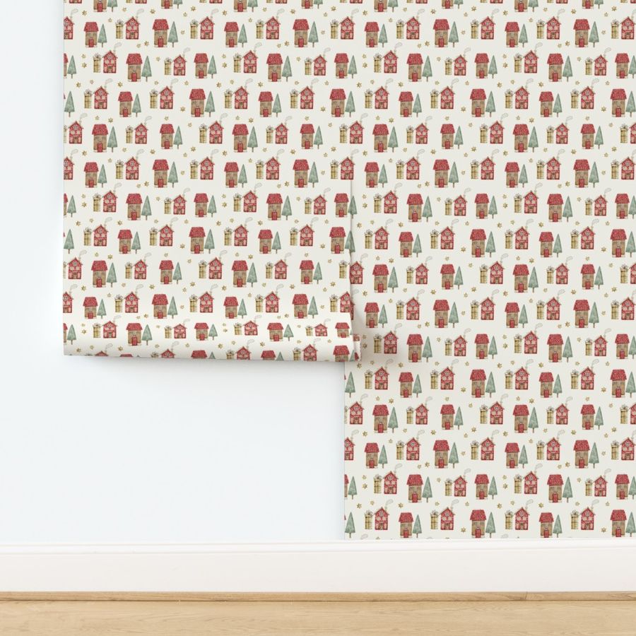 Whimsical Watercolor Christmas Houses - Cream Background - A Magical Christmas Story Collection