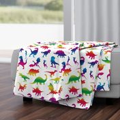 Land of Dinosaurs!  Bright rainbow gradient silhouettes on white 