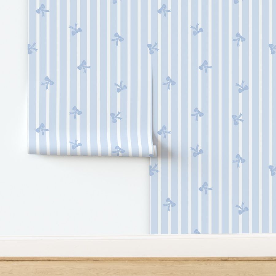 Coquette Bows on Stripes - Pale Azure Preppy Grandmillennial Baby Boy