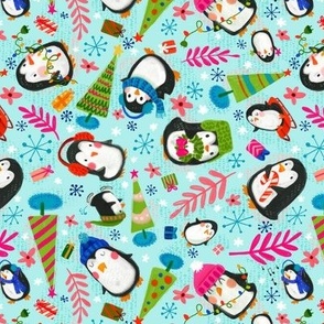 Ditsy Penguin Christmas - Blue (Medium)