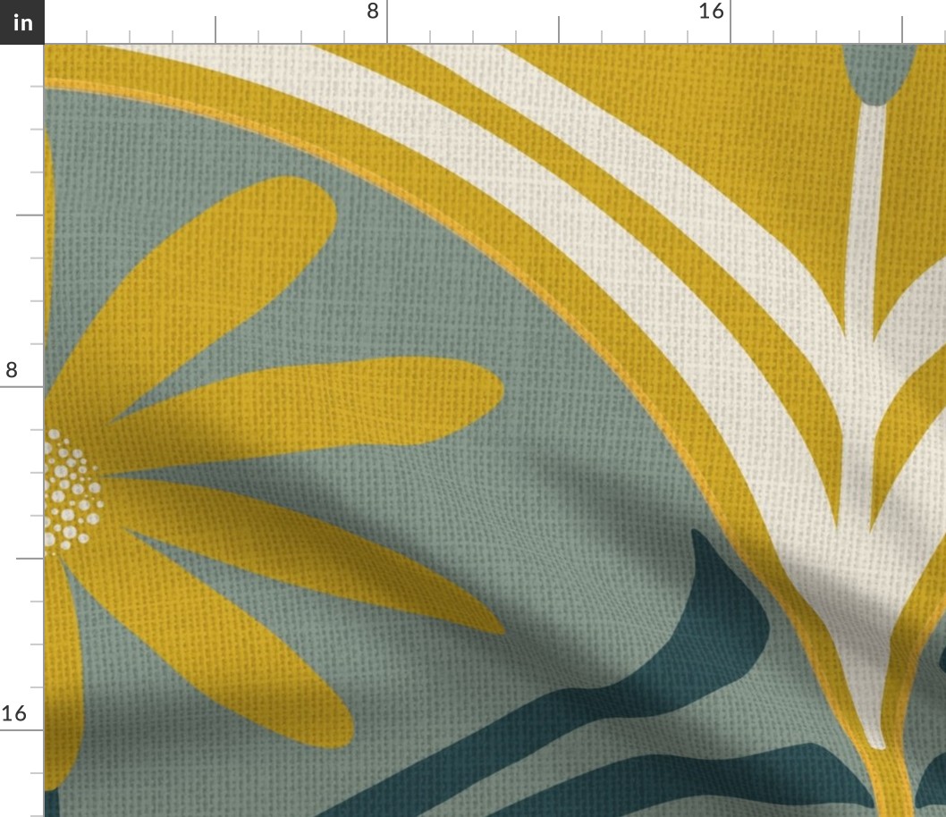 Modern Deco Daisy- Yellow Cream and Teal