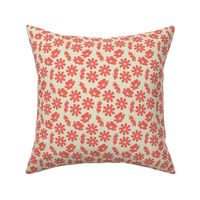 medium cosmos flower silhouettes on cream with florals in coral red