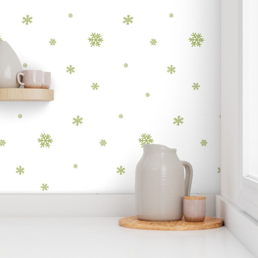 (L) Magical Lime Green Winter Snowflakes Snow White Christmas Background