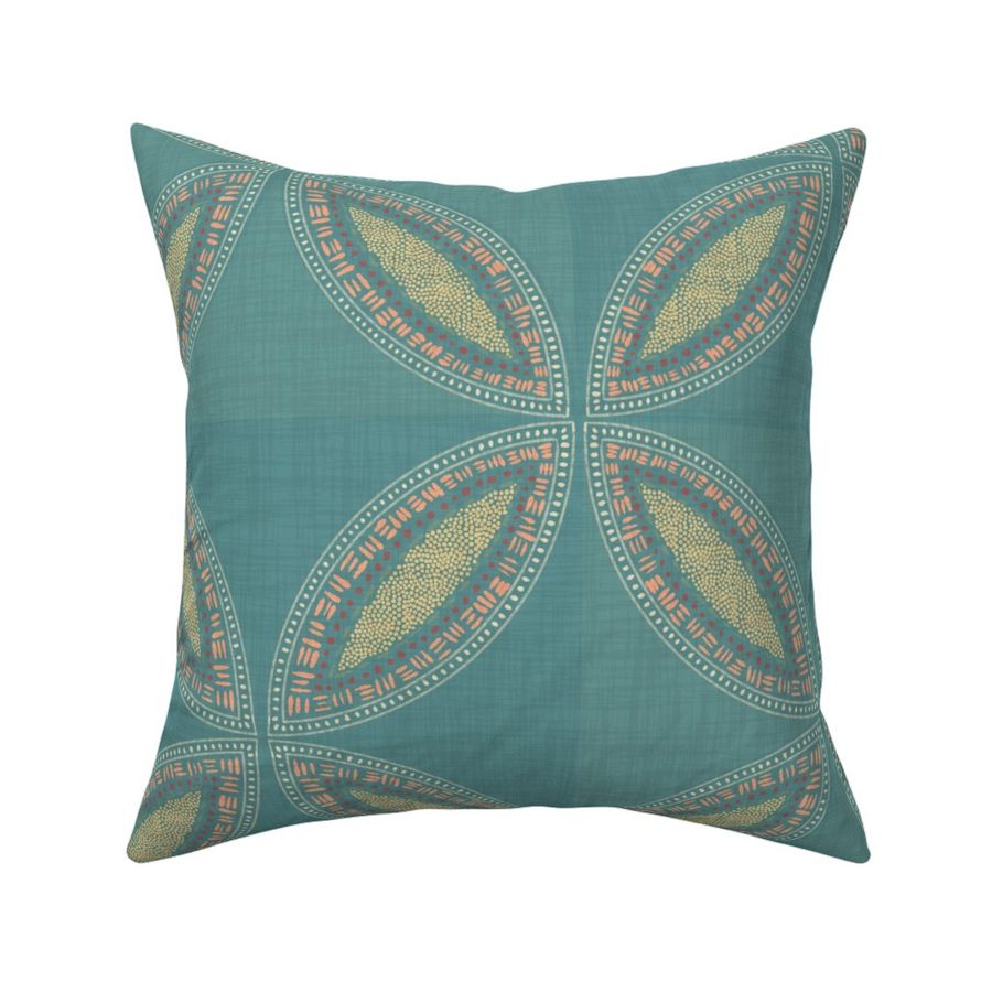 Boho Chic - Refined Bohemian Leaf Flower Turqoise Teal Geometric Boho (L)