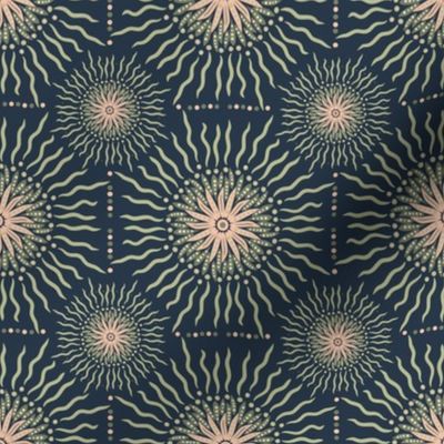 Bohemian sunburst Navy  clay pink