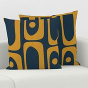 Mid Century Modern Abstract Piquet Pattern in Dark Mustard and Navy Blue